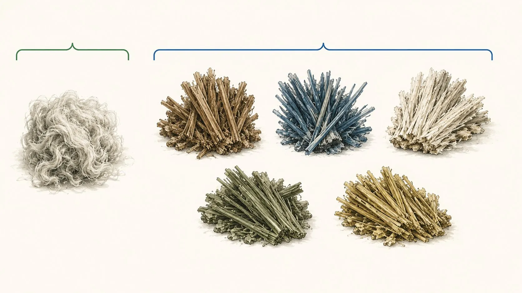 The six types of asbestos grouped by mineral family